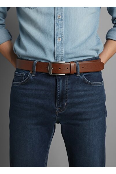 Gutiero حزام جلد طبيعي تان للرجال مقاس 4 سم