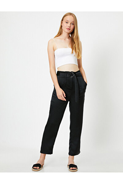 Koton High Waist Belted Satin Cigarette Trousers