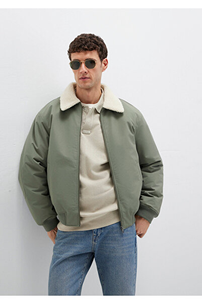 Mavi Suni Kürk Detaylı Haki Ceket Loose Fit / Bol Rahat Kesim 0110665-80692