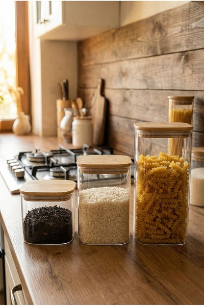 MİMOZA PARK طقم بهارات بغطاء من الخيزران مكون من 3 قطع (1600 / 1100 / 400 مل)