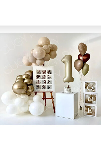CUGY ONE KUTULU KUM BEJİ GOLD RENKLERİNDE 1 YAŞ DOĞUM GÜNÜ PARTİ SETİ