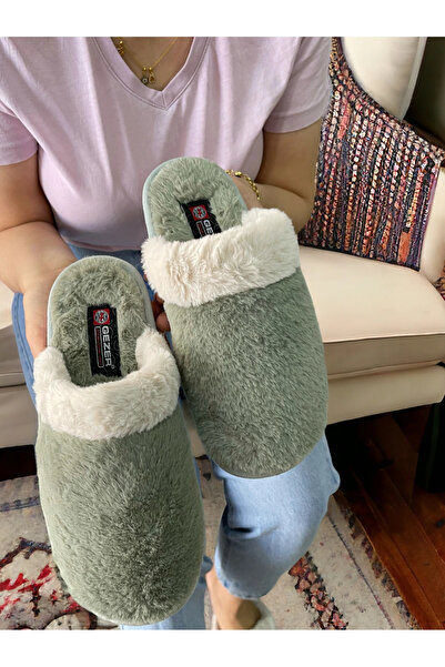 GEZER Papuci de casă de iarnă cu talpă anti-alunecare din pluș Papuci de casă cu talpă anti-alunecare din pluș, verde pastel