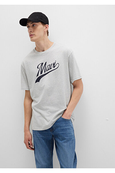 Mavi Logo Baskılı Gri Tişört Loose Fit / Bol Rahat Kesim 0613023-80018