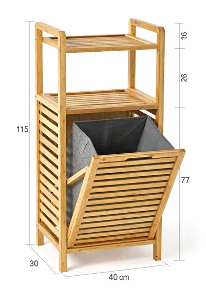 NEWSTORE HOME Bambu 2 Raflı Kirli çamaşır Sepeti Çok Amaçlı Banyo Düzenleyici...