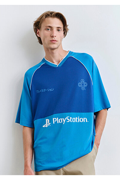 Mavi PlayStation Baskılı Forma Tişört​ Oversize / Geniş Kesim 0612939-70772