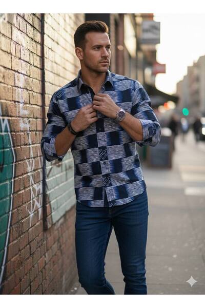 YusGos Long Sleeve Cotton Easy Iron Patterned Regular Fit Men's Shirt