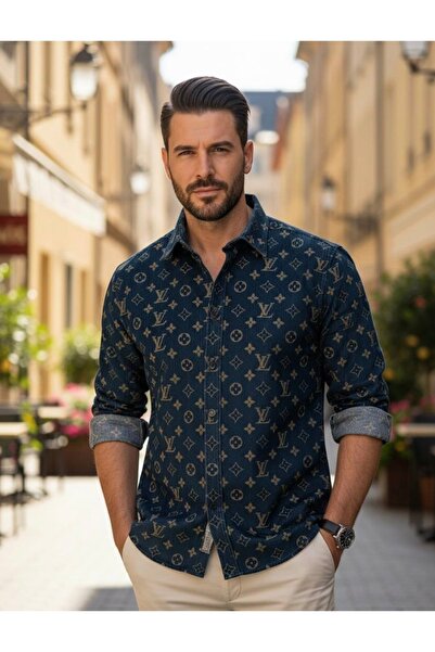 YusGos Long Sleeve Cotton Easy Iron Lettering Corduroy Regular Fit Winter Men's Shirt