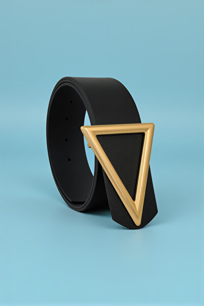 Milleniva Curea neagră de damă cu cataramă triunghiulară aurie