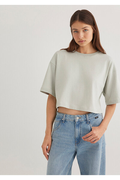 Mavi Graues Crop Basic T-Shirt Crop / Kurz geschnitten 1612377 -70082