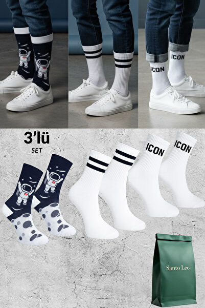 SANTO LEO 3 Pairs White Cotton Tennis College Socks Socket Socks