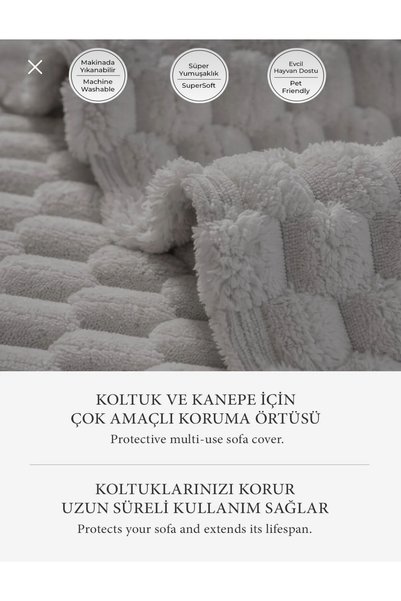 DECORA CASA HOME COLLECTİON Non-Slip Sponge Plush Patterned Sofa Cover 3-Seater Washable Armchair Cover 170X210