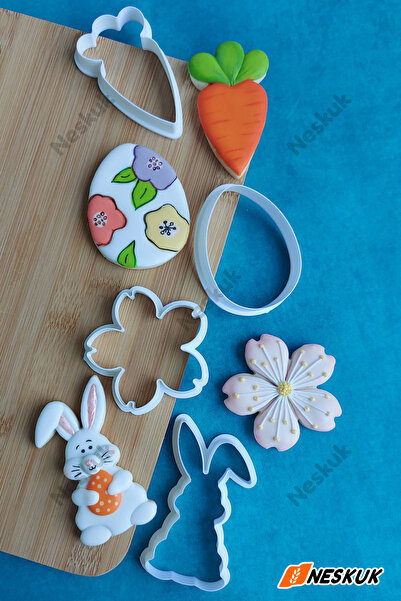 Neskuk 4'lü Çiçek Tavşan Havuç Yumurta Kurabiye Ve Şeker Hamuru Kalıbı Happy ...