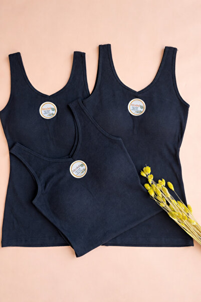 VELOURE Kadın Atlet Sütyenli V Yaka Modal 3’lü Siyah Pedli Atlet-bluz-T-shirt...