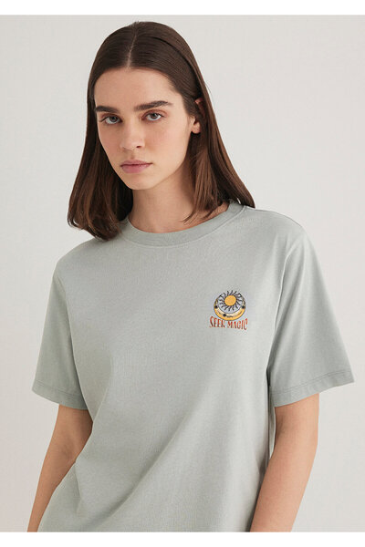 Mavi Astroloji Baskılı Gri Tişört Regular Fit / Normal Kesim 1612976-70148