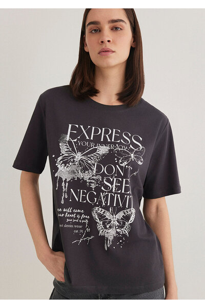 Mavi Bedrucktes T-Shirt in Anthrazit mit normaler Passform 1612978 -86952