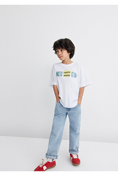 Mavi Weißes T-Shirt mit Aufdruck „Lets Roll“, Übergröße / Weite Passform 6610...