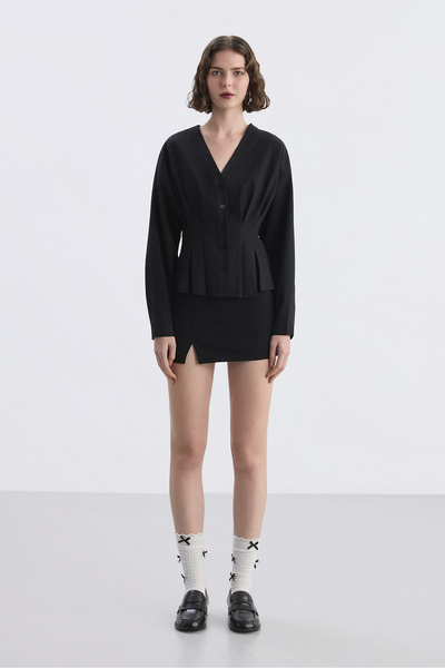 Babushka Siyah Yırtmaçlı Şort Etek