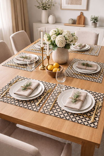 ALAMODECOR Geometric Black – Beige Patterned 6-Piece Printed Fabric American ...