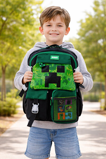 Sona Park Geantă de școală pentru copii în stil coreean Mine Creeper Kawaii cu mai multe compartimente