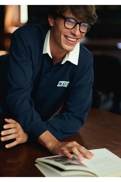 Mavi Logo Baskılı Lacivert Polo Sweatshirt 0S10172-70497