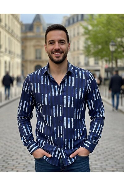 YusGos Long Sleeve Stripe Pattern Cotton Easy Iron Regular Fit Men's Shirt