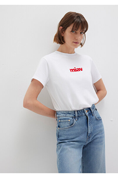 Mavi Weißes T-Shirt mit rotem Miav-Aufdruck, reguläre Passform / normaler Schnitt 1610622-86417