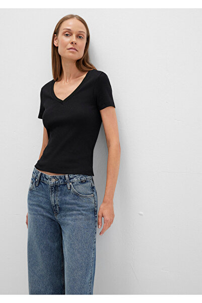 Mavi Tricou negru de bază cu decolteu în V, croiat 1601040 -900