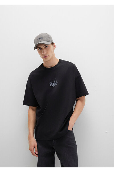 Mavi Tricou Negru Imprimat Istanbul Oversize / Croi Lat 0611865-900