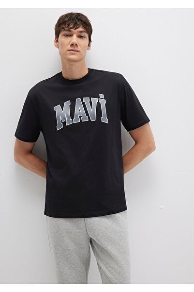 Mavi Schwarzes T-Shirt mit Logo-Print, lockere Passform 0611711-900