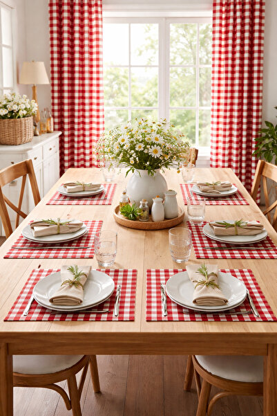 ALAMODECOR 6'lı Baskılı Kumaş Amerikan Servis ! Tabak Altlığı ! Peçetelik 35 ...