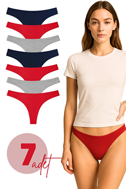 LİBELLA İÇ GİYİM Chiloți din bumbac pentru femei material elastic Tanga Pachet de 7 - Culori bleumarin, gri, roșu