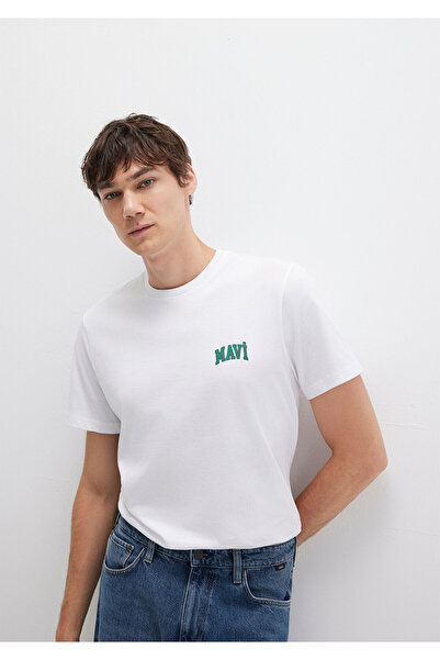 Mavi Biała koszulka z nadrukiem z logo Regular Fit / Normal Cut 0611714-620