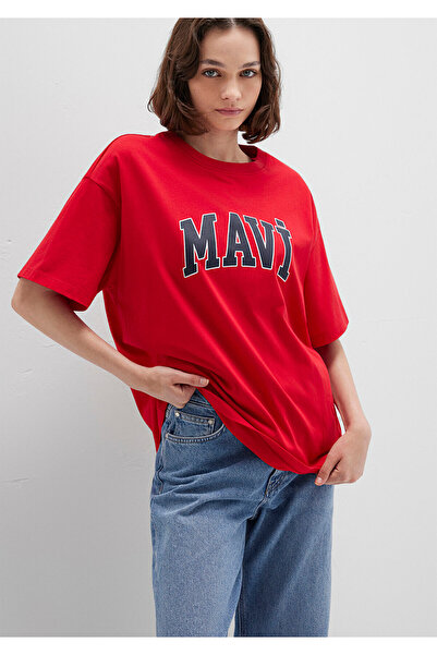 Mavi Rotes T-Shirt mit Logo-Print, Übergröße/weiter Schnitt 1600843-82054