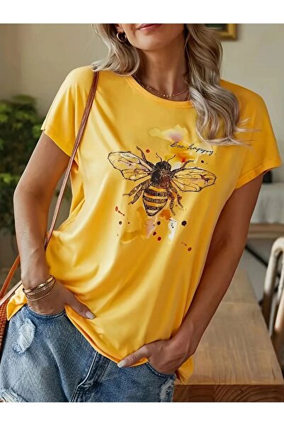 l'eivor Tricou de damă cu imprimeu Yellow Bee Happy