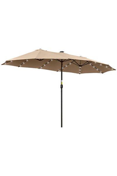 Mercaton Umbrelă de grădină/terasă, solară LED, dreptunghiulară, kaki, 265450 cm