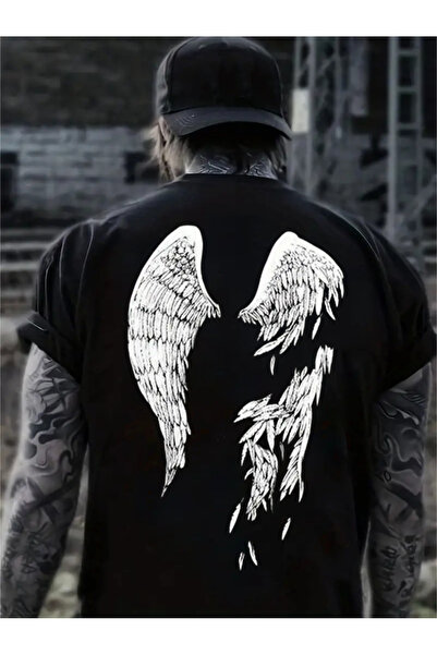 l'eivor Tricou negru unisex cu aripi de înger cu design alternativ
