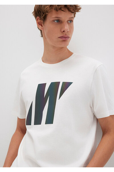 Mavi Pro Reflektör Logo Baskılı Beyaz Tişört Slim Fit / Dar Kesim 066255-30701
