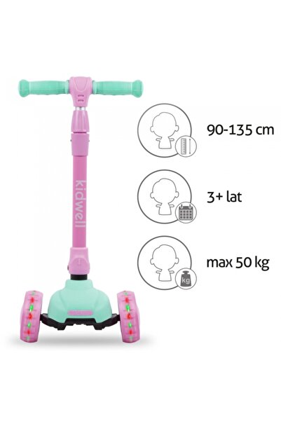 Kidwell Trotinetă Uno pentru copii cu trei roți și roți LED - roz/mentă