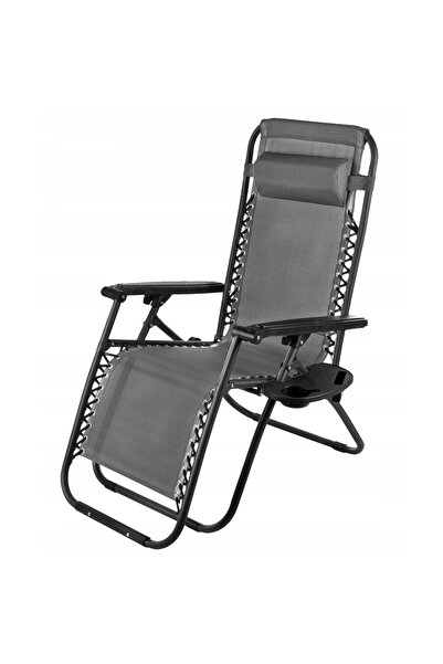 Chomik Sezlong pentru gradina, metalic, pliabil, gri, 176x65x106 cm,