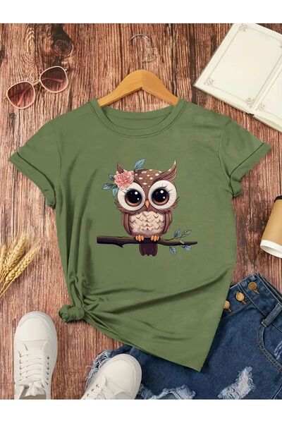 l'eivor Tricou de damă cu imprimeu cu design anime bufniță