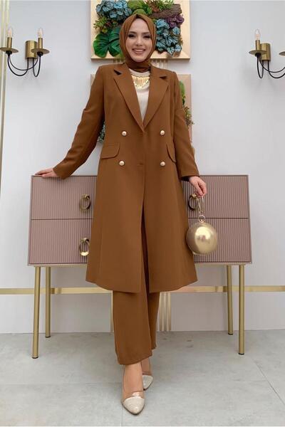 TRENDTESETTÜR KADIN TABA DÜĞMELİ CEPLİ PANTOLONLU TAKIM T 7538