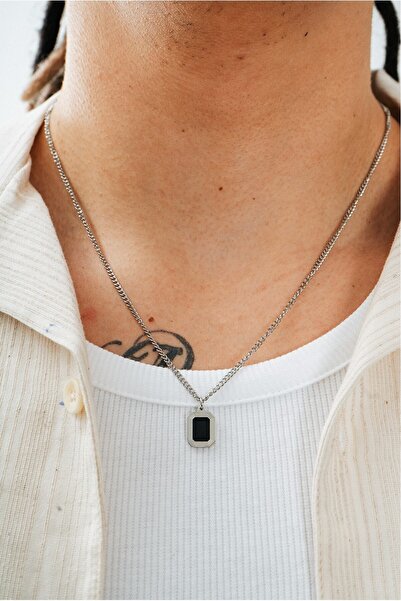 UKHWD SUPPLY قلادة من الفولاذ الأسود أونيكس 316L