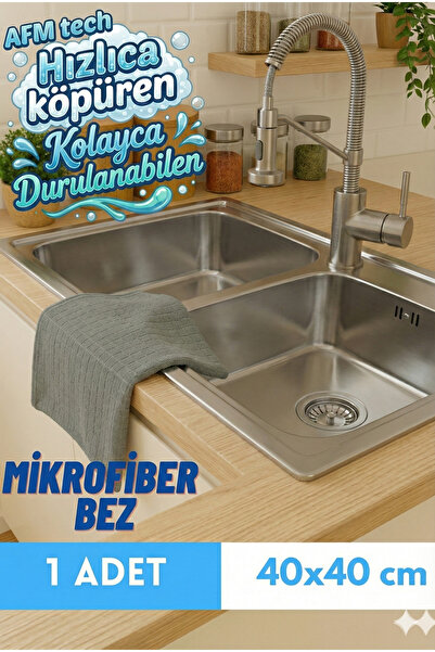 AFM tech ( 1 Adet ) Mikrofiber Gri Kareli Mutfak Tezgah Temizlik Bezi | Cam B...