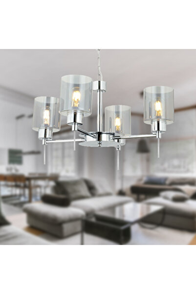 Apliqa Goldie 4 Lü Krom Kaplama Modern Yatak Odası Salon Avize