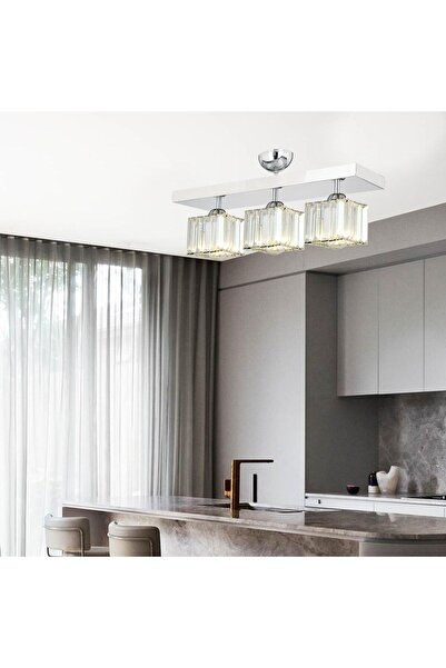 Apliqa RİVİA 3 LÜ KROM KAPLAMA PLAFONYER TAŞLI SALON AVİZE