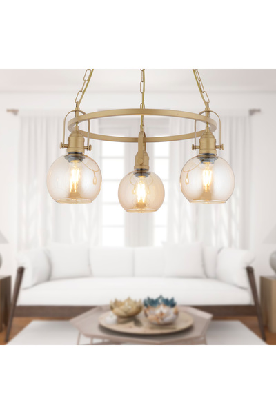 Apliqa Cherish 3'lü Yuvarlak Eskitme Bal Camlı Modern Oturma Odası Salon Avize