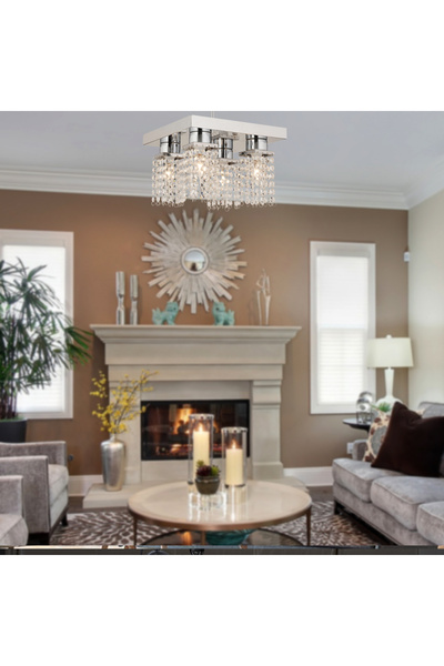 Apliqa Peter 4Lü Krom  Kristalli, Taşlı Modern Tasarım Kristal Salon Avize