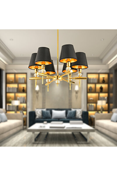 Apliqa Golden 6Lı Şapkalı Modern Genç Odası Yemek Masası Üstü Salon Avize