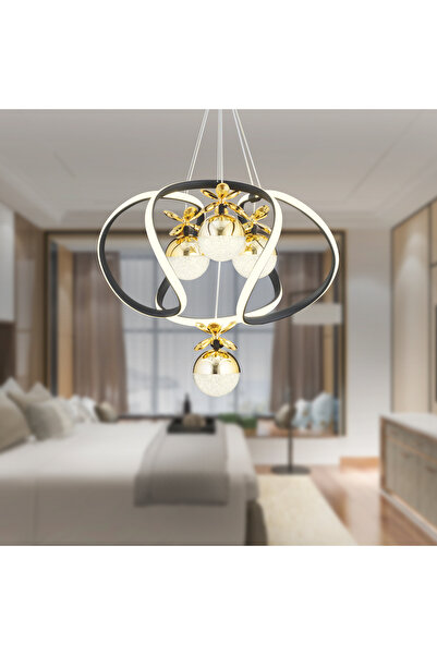 Apliqa Balca 4'lü Siyah Gold 3 Renkli 50 Watt Ledli Modern Oturma Odası, Koridor, Salon Led Avize