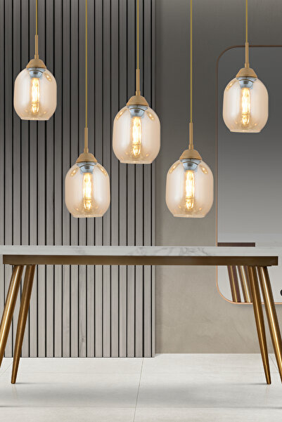 Apliqa Hierro 5 Li Sıralı Eskitme Modern Salon Avize